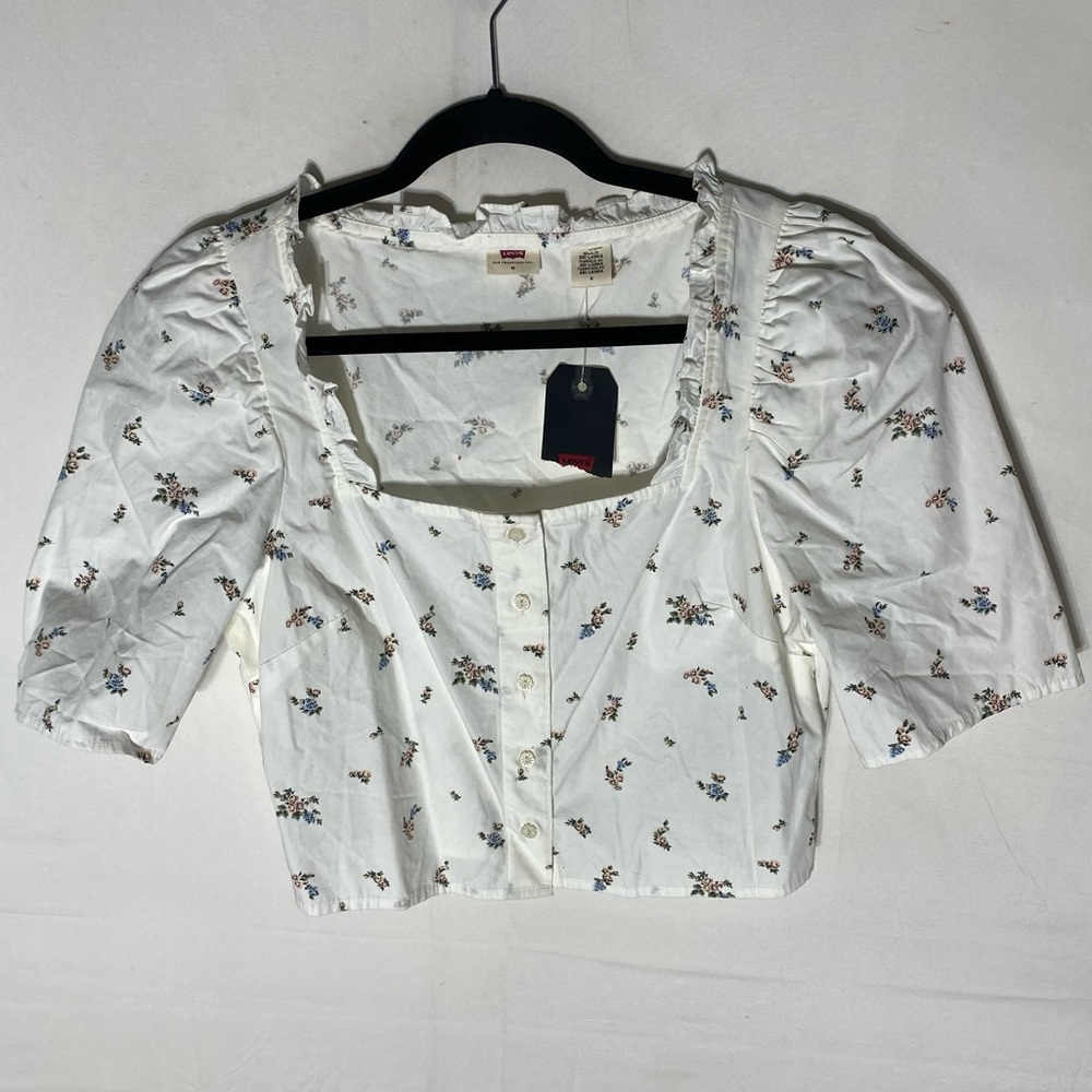 Levi’s Joelle Floral White Cropped Button Up Blouse M Cottagecore Festival